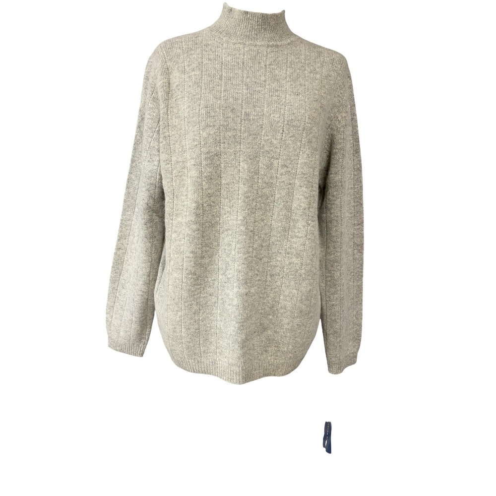 Charter Club Sweater Womens Medium Heather Gray Mock Neck Lambswool Angora Blend